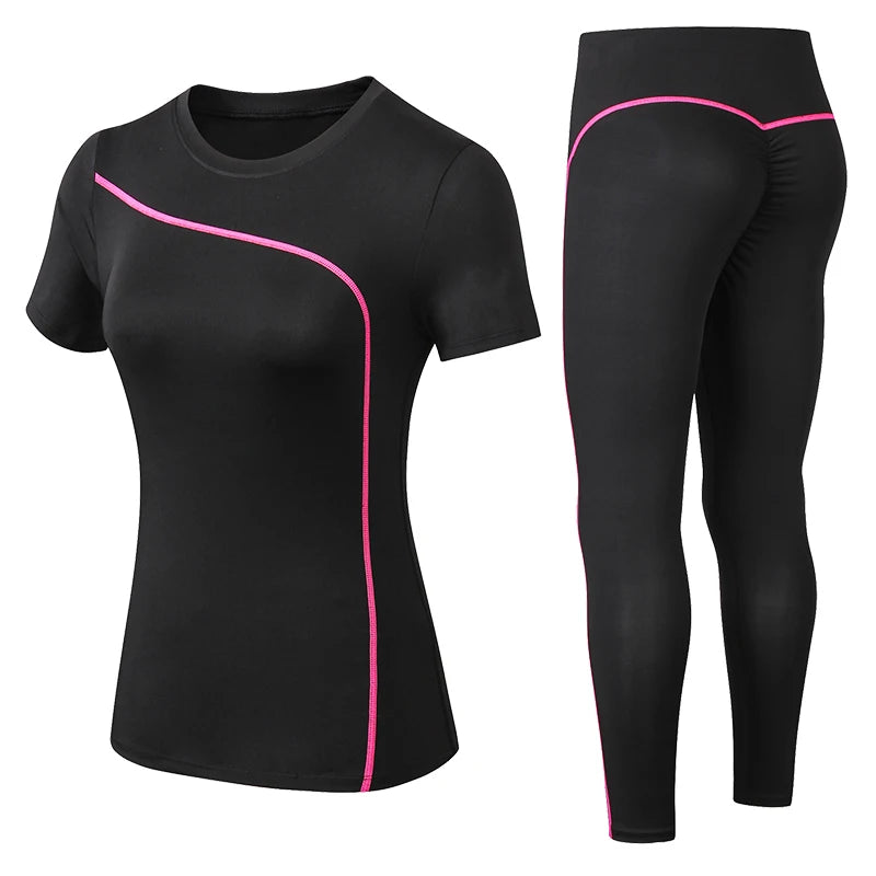 Yoga Set Quick Dry 2 Piece Female Short-Sleeved Long Pants Outdoor Sportswear Fitness Suit plus Size Sport Outfit for Woman