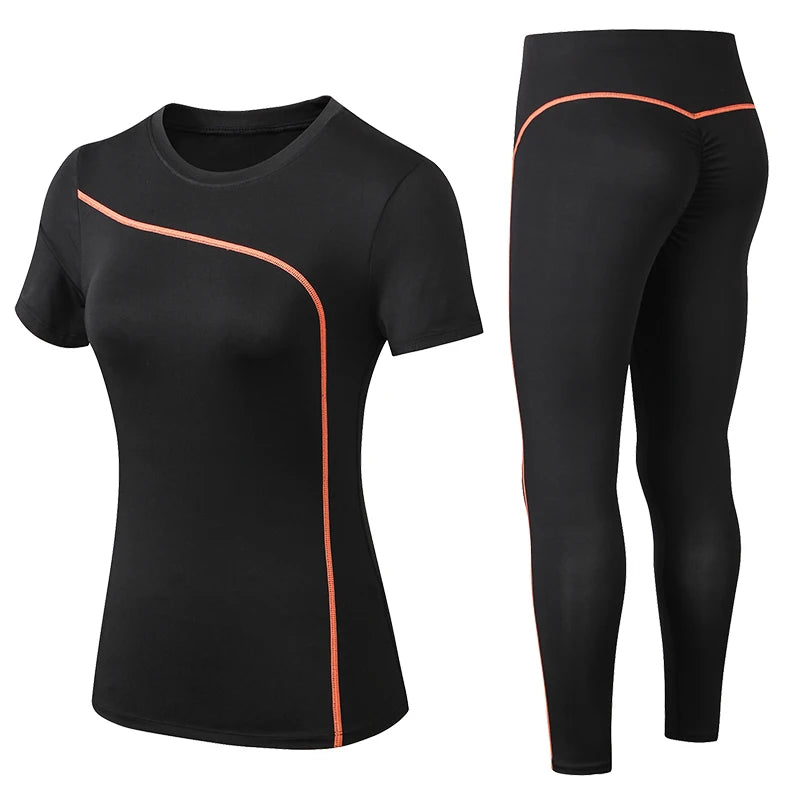 Yoga Set Quick Dry 2 Piece Female Short-Sleeved Long Pants Outdoor Sportswear Fitness Suit plus Size Sport Outfit for Woman
