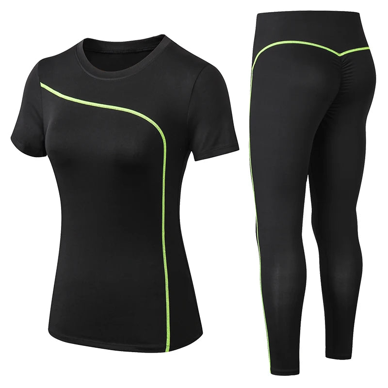 Yoga Set Quick Dry 2 Piece Female Short-Sleeved Long Pants Outdoor Sportswear Fitness Suit plus Size Sport Outfit for Woman