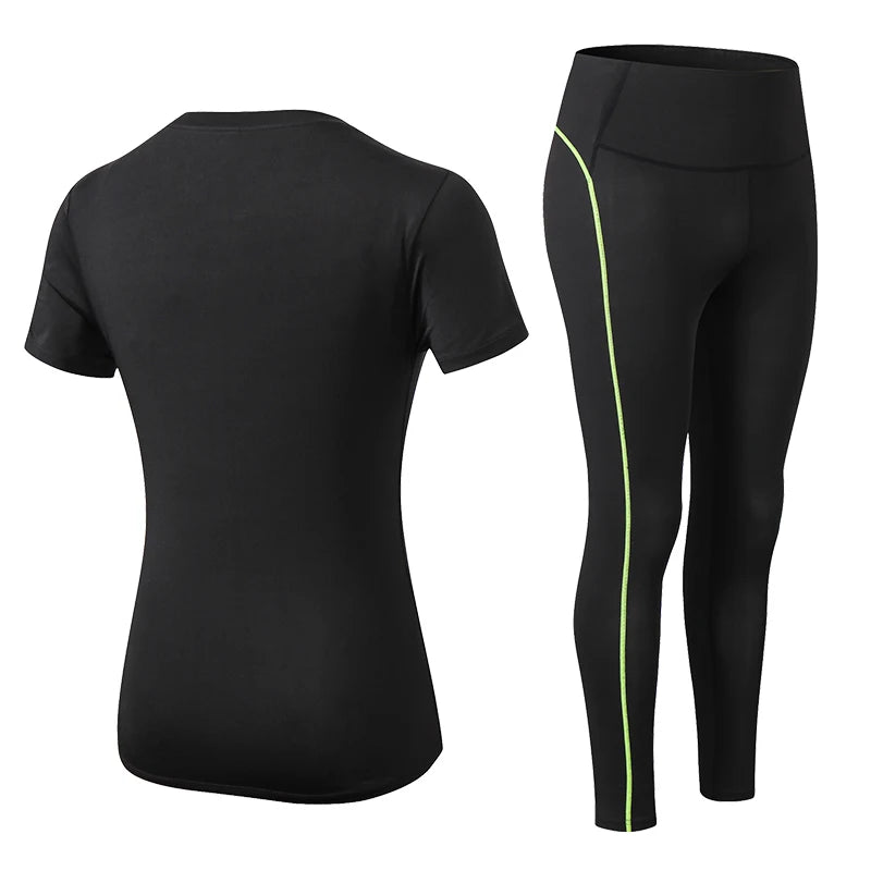 Yoga Set Quick Dry 2 Piece Female Short-Sleeved Long Pants Outdoor Sportswear Fitness Suit plus Size Sport Outfit for Woman