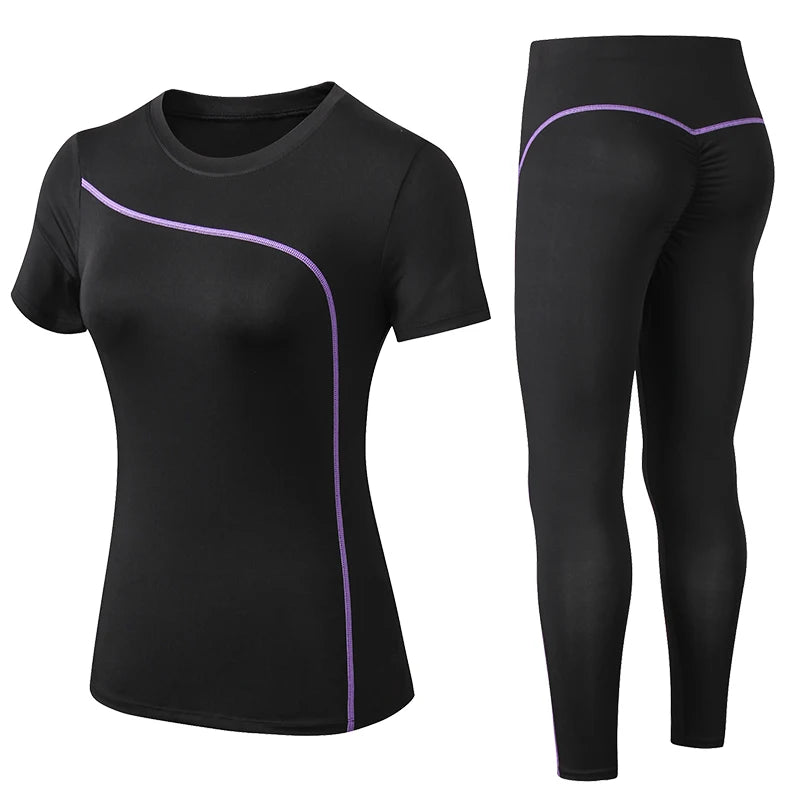 Yoga Set Quick Dry 2 Piece Female Short-Sleeved Long Pants Outdoor Sportswear Fitness Suit plus Size Sport Outfit for Woman