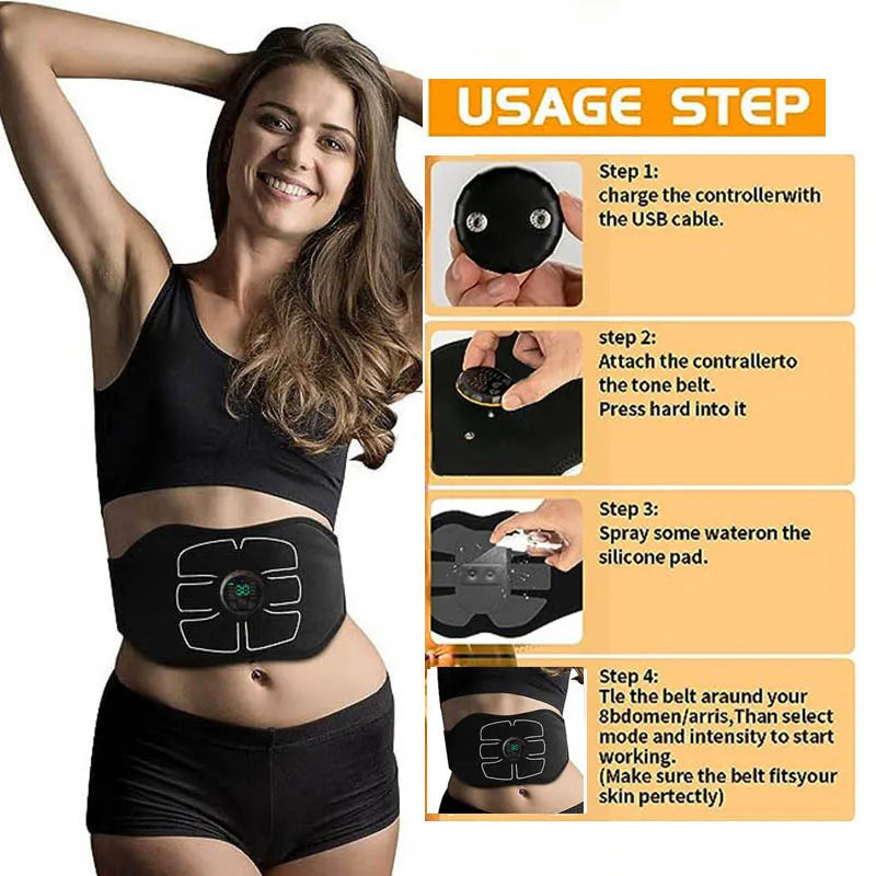 Smart EMS Muscle Stimulator Abdominal Toning Belt Workout Portable Back Waist Ab Stimulator Home Gym Office Fitness Equiment